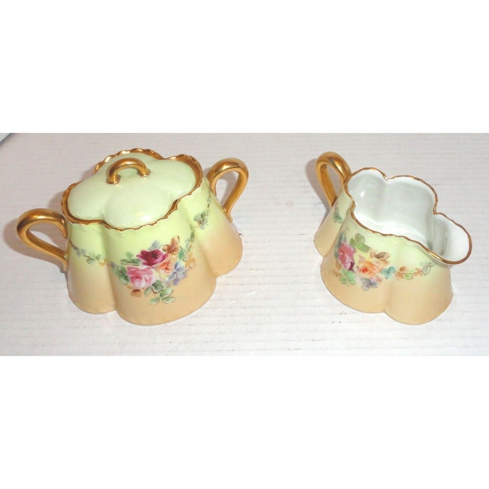 Haviland France Floral Pattern Porcelain 3.15" High Sugar Bowl & 2.5" Creamer